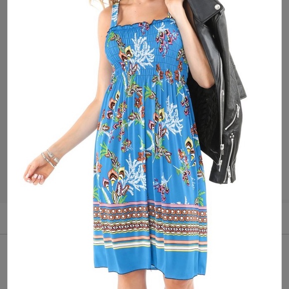 Royal Blue Floral Smocked Dress, M - Picture 1 of 5